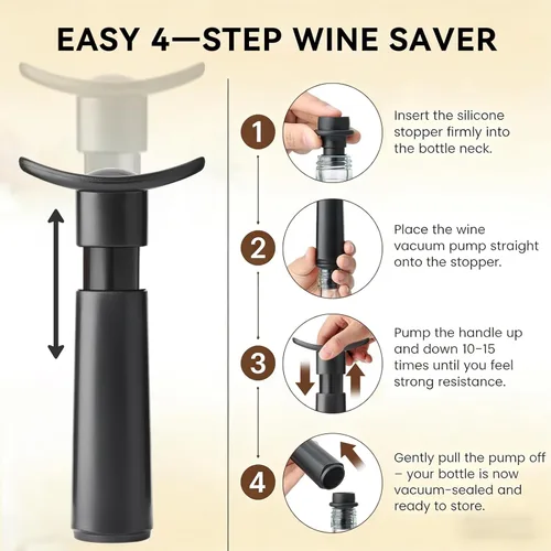 Miniatura 2 de Juego de bomba de vacío de vino y 2 tapones, conservador de vino reutilizable para sellado hermético, mantiene el vino fresco durante más tiempo