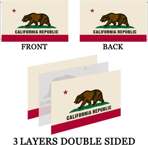 Miniatura 3 de Bandera de doble cara de la República del estado de California 3x5 para exteriores, resistente a la decoloración UV, banderas de oso de Cali CA