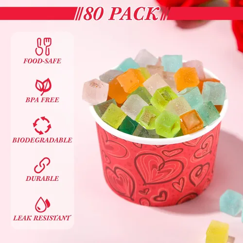 Miniatura 4 de Zopeal 80 tazas de helado para el Día de la Madre, de 9 onzas, cuencos desechables de San Valentín, cuencos de papel con corazón rojo, para postres