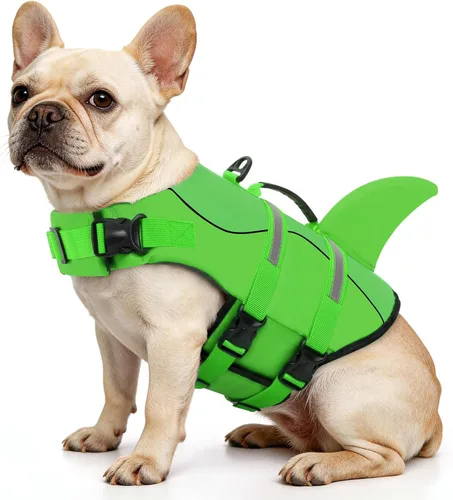 Miniatura 46 de Queenmore - Chaleco salvavidas Ripstop de tiburón para perro, ajustable, con alta flotabilidad y asa de rescate duradera, para perros pequeños