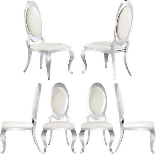 Miniatura 12 de ACEDÉCOR Sillas de comedor blancas y doradas, modernas sillas de piel sintética blanca, magnífica silla ovalada con respaldo de acero inoxidable
