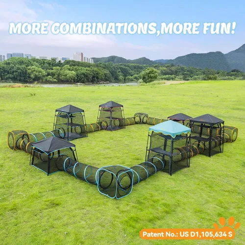 Miniatura 6 de Catio extragrande para gatos al aire libre, tienda de campaña plegable de 2 niveles con 3 puertas para patio, balcón, interior y campamento