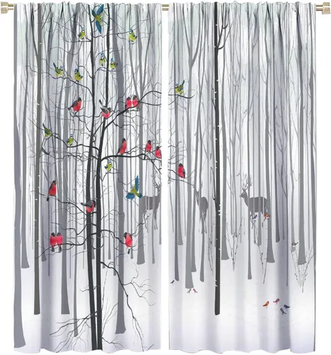Miniatura 79 de Cortinas de abedul para sala de estar, niebla matutina en otoño, decoración del hogar, 42 x 45 pulgadas de largo