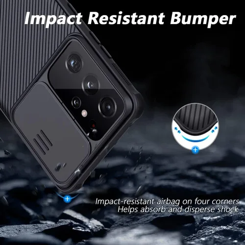 Miniatura 5 de IMLUCKIES Funda para Samsung Galaxy S21 Ultra con cubierta de la cámara, parte trasera de PC dura y parachoques suave, protector y ajuste delgado