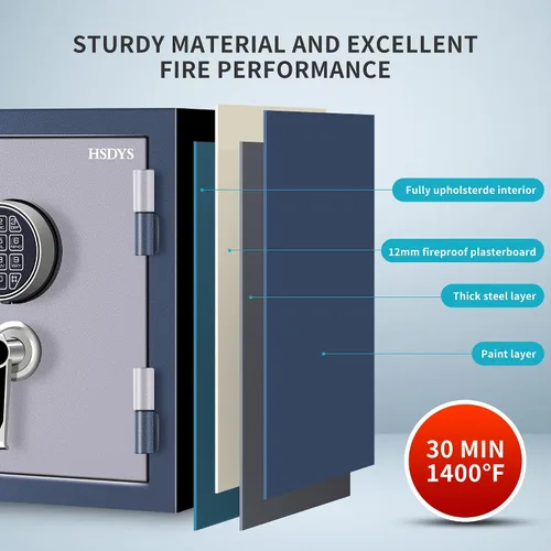 Miniatura 5 de HSDYS Caja de seguridad ignífuga, 1.8 pies cúbicos, teclado digital y cerradura de llave, seguro para el hogar para documentos, joyas