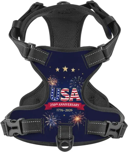 250th USA Anniversary Reflective Dog Harness No Pull Soft Vest Harness for Small Medium Large Dog Puppy Pets (Small Size)