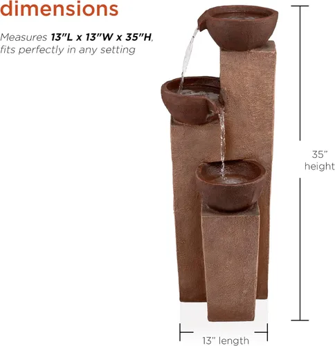 Miniatura 3 de Alpine Corporation ZEN398 - Fuente de agua moderna de 3 niveles para exteriores de 35 pulgadas, elegante fuente de suelo rústica para jardín, patio