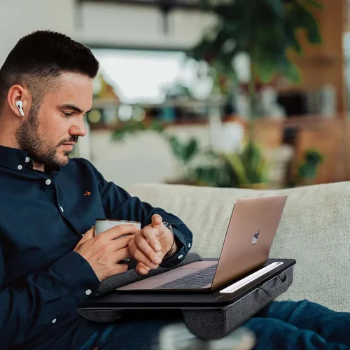 Miniatura 6 de Besign LT08 - Soporte para laptop, escritorio de regazo portátil con cojín de almohada, se adapta a portátiles de hasta 14 pulgadas, con tira Negro
