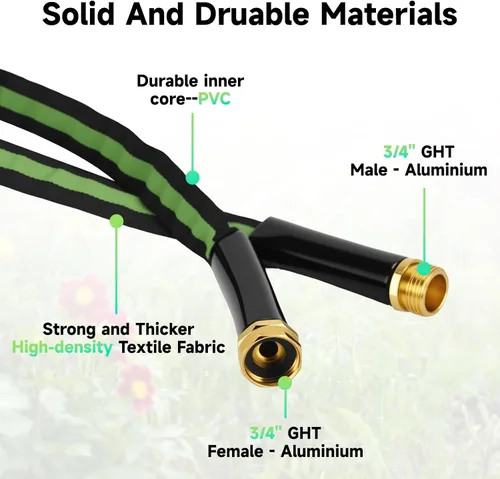 Miniatura 2 de 50FT Garden Hose with Nozzle– High Pressure Nozzle and Flexible Water Hose, All-Weather, Non-Shrinking, Ultra-Lightweight with 3/4" Solid Brass