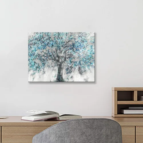 Miniatura 3 de Hardy Gallery Lienzo abstracto de árbol para la pared: pintura azul, impresión gráfica sobre lienzo, tamaño pequeño sin adornos para comedor