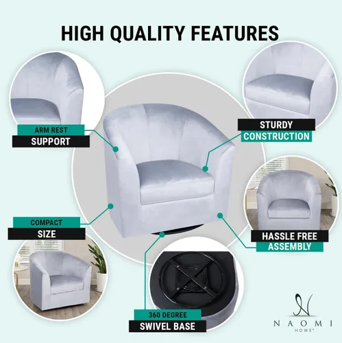 Miniatura 3 de Ariana Silla Giratoria de Barril de 360 Grados Silla de Acento Giratoria para Sala de Estar con Reposabrazos Silla de Acento Pequeña para el Hogar