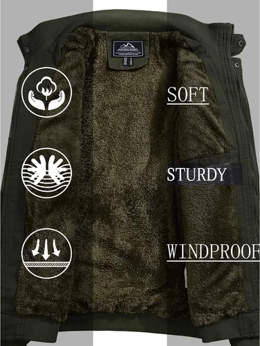 Miniatura 3 de MAGCOMSEN Chaqueta de invierno para hombre, con forro polar, chaqueta de trabajo de lona encerada, chaquetas cálidas de sherpa, chaqueta militar