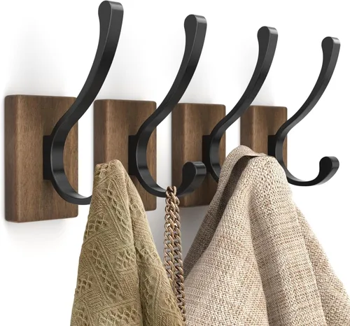 Miniatura 8 de Ganchos de Pared para Colgar Abrigos - Paquete de 4 Ganchos de Pared Montados, Ganchos de Madera para Pared, Bussdis Ganchos Metálicos Individuales