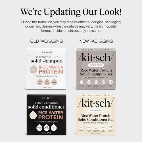 Miniatura 2 de Kitsch Set de champú y acondicionador de agua de arroz, barra sólida de champú y acondicionador con proteína para el crecimiento del cabello