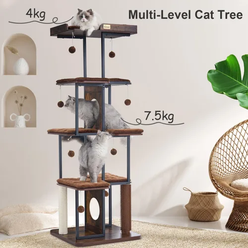 Miniatura 4 de FourFurPets Árbol para gatos extra grande, torre para gatos XXL de 66.4 pulgadas para gatos de interior, grande y adultos de 20 libras, moderna