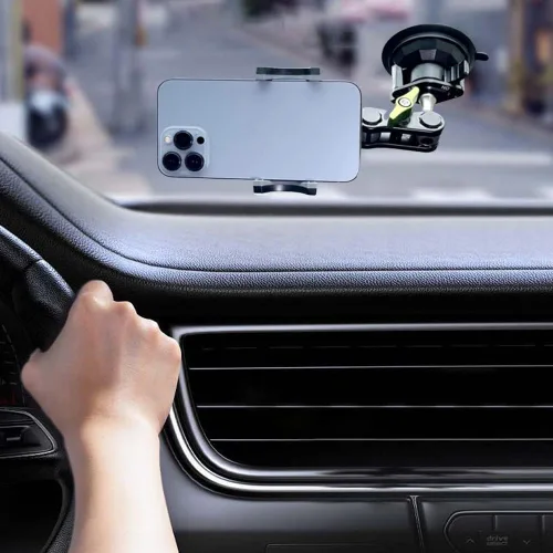 Miniatura 4 de Brazo universal de cabeza esférica para teléfono, soporte ajustable para teléfono móvil de automóvil para viajes al aire libre, soporte de ventosa