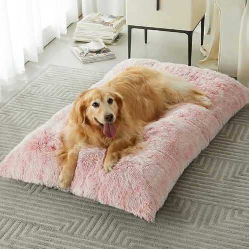 BFPETHOME Camas para perros grandes, cama de felpa para perros, mullida y acogedora, para dormir y aliviar la ansiedad, alfombras lavables para Rosa