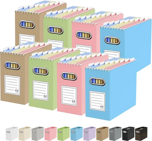 Miniatura 14 de Oterri Caja organizadora de archivos de cartón para colgar carpetas de archivos, tamaño carta, caja de archivos para escritorio de computadora
