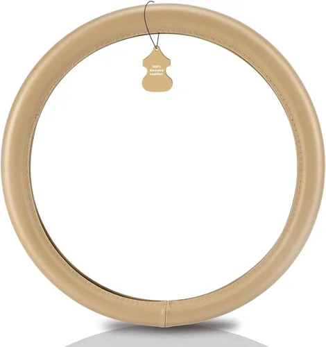 Miniatura 2 de Haokay Funda para volante de piel de vaca pura resistente, para SUV, color beige, funda de volante de cuero genuino para hombres y mujeres
