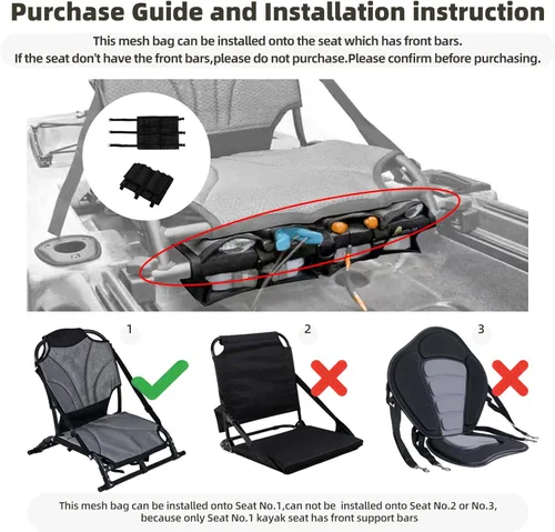 Miniatura 2 de MORXPLOR Bolsa de almacenamiento de malla para kayak, accesorios de equipo de kayak, compartimentos de almacenamiento para asiento de canoa