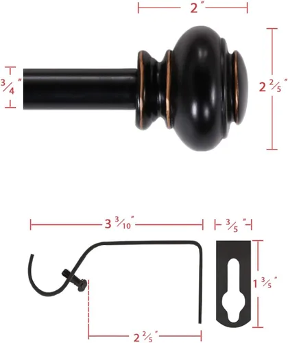 Miniatura 5 de H.VERSAILTEX - Cortinero para ventana ajustable y decorativo de 3/4 pulgadas de diámetro, para una sola ventana, con remates clásicos Negro