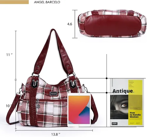 Miniatura 244 de Angel Barcelo - Bolsa de hombro amplia para mujer, diseño Hobo, cuero lavado