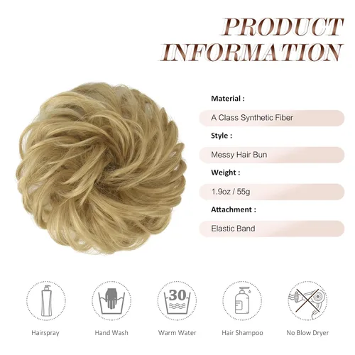 Miniatura 5 de FESHFEN Extensiones de Cabello para Moño Desordenado - Grandes Coleteros Elásticos Ondulados y Rizados para Moño, Extensiones de Cola de Caballo