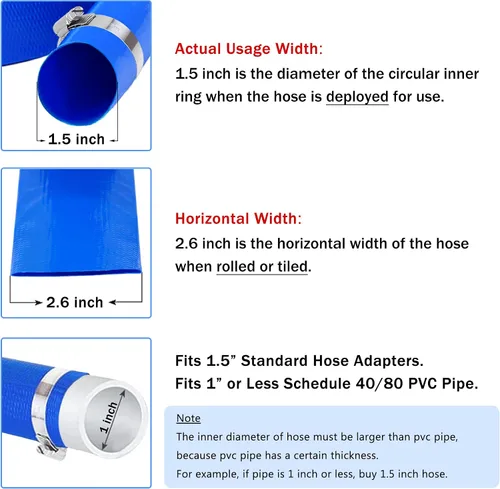 Miniatura 2 de DAVCO Manguera de retrolavado para piscina de 1.5" x 100 pies, manguera de bomba de descarga de agua de PVC azul reforzado de servicio pesado que se
