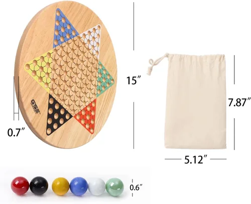 Miniatura 5 de GSE Games & Sports Expert Juego de mesa de damas chinas de madera de roble jumbo de 15 pulgadas con canicas de vidrio coloridas, juego de mesa