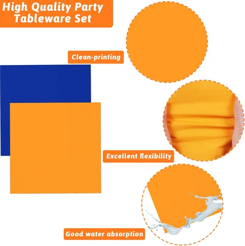 Miniatura 3 de Wiooffen 96 platos de fiesta de cumpleaños naranja y azul, servilletas, suministros de fiesta de guerra de dardos, vajilla desechable de papel