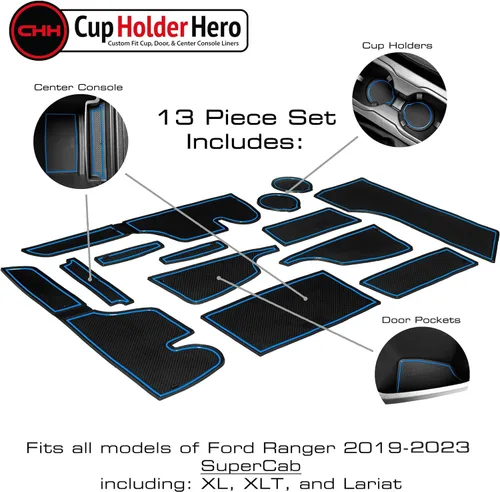 Miniatura 3 de CupHolderHero Se ajusta a Ford Ranger Accesorios 2019-2023 - Juego de 13 piezas de insertos para portavasos interiores personalizados