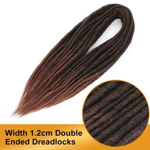 Miniatura 5 de Extensiones de rastas rectas sintéticas de doble extremo, 24 pulgadas, 5 hebras de 0.5 in de ancho, suaves de color negro a marrón oscuro