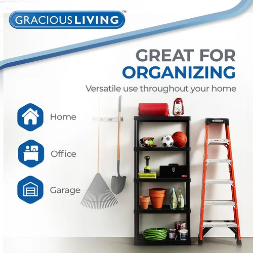 Miniatura 5 de Gracious Living Estantes de Almacenamiento de Plástico de 5 Estantes, Unidad de Estantería de Garaje Resistente, Negro - Estante Organizador de Pie