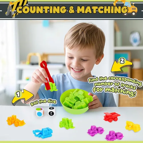 Miniatura 4 de Juego de contar colores para niños, juguetes a juego con tazas de clasificación y dados de juegos, actividades de aprendizaje preescolar Montessori