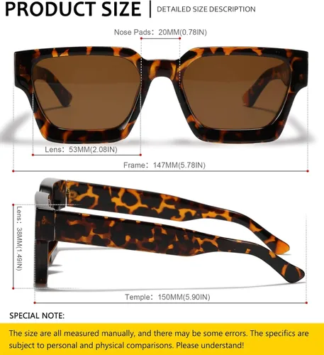 Miniatura 3 de SHEEN KELLY Gafas de sol rectangulares gruesas retro gruesas para mujeres y hombres, a la moda, cuadrados, negros, montura tipo tortie, gafas