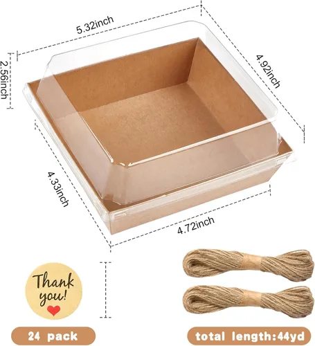 Miniatura 2 de Kucoele Paquete de 20 Cajas Pequeñas de Charcutería con Tapas Transparentes, Cajas de Papel para Postres Para Llevar, Cajas de Panadería, Marrón