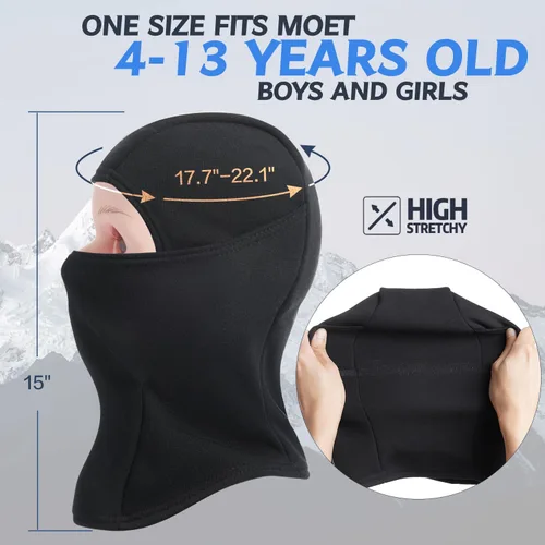 Miniatura 5 de KOOLSOLY Pasamontañas para niños, gorro de invierno, calentador facial para clima frío, máscara de esquí para niños y niñas