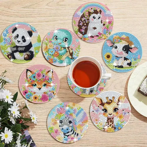 Miniatura 7 de Muzagroo Art Kits de posavasos de pintura de diamantes con soporte para principiantes, kits de pintura de diamantes para adultos, manualidades