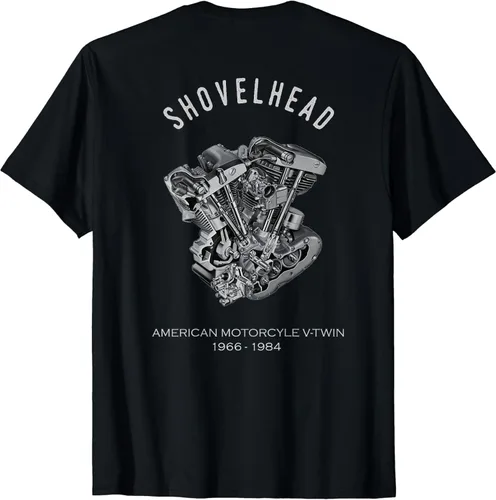 Camiseta vintage de motociclista con cabeza de pala para motocicleta VTwin, Negro, S