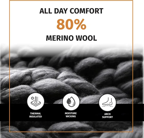 Miniatura 4 de FUN TOES Calcetines tobilleros 80% lana para hombre, 6 pares de fuertes soportes de arco de invierno, parte inferior acolchada ideal para senderismo