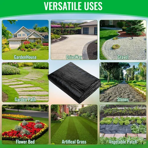 Miniatura 7 de 4 x 50 pies de tela para jardín, barrera de malas hierbas para jardín, cubierta de suelo, alfombrilla de jardinería con 4 clavos de tierra