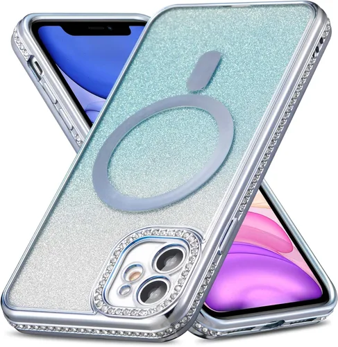 Miniatura 15 de ZCDAYE Funda con purpurina para iPhone 11 con decoración de diamantes, funda brillante de lujo con protector de cámara compatible con carga sin
