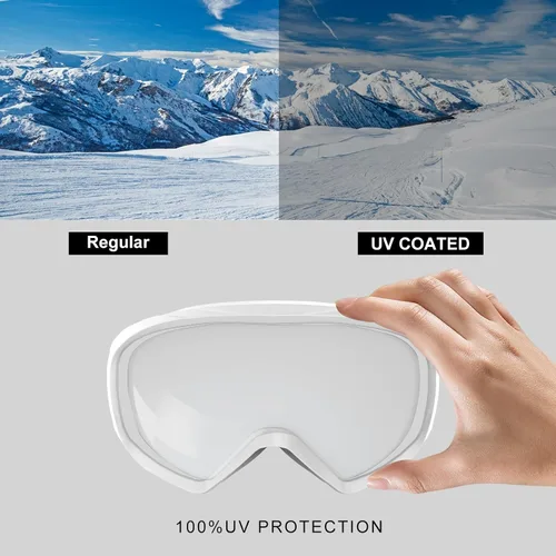 Miniatura 6 de Ski Goggles, OTG 100% UV Protection Anti Fog Snowboard/Ski Goggles for Men, Women & Youth Marco blanco lente plata Vlt10%-18%