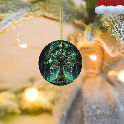 Miniatura 16 de Adornos de cerámica para árbol de Navidad, diseño de lobo del bosque, adornos redondos de cerámica, divertidas decoraciones de Navidad, colgantes