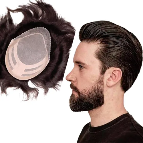 Miniatura 12 de Pelucas para hombre, tupé para hombre, unidad de tejido de cabello humano virgen europeo para hombre, tupé, mono encaje superior, piel sintética, 1B