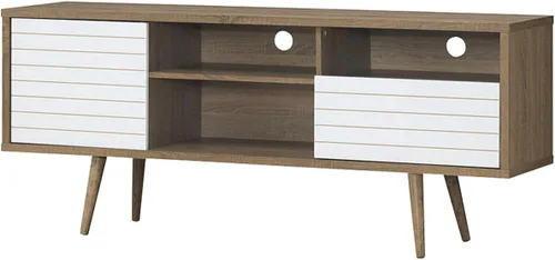 Miniatura 9 de Tangkula Soporte de TV moderno Mid-Century para televisores de hasta 70 pulgadas, mesa consola de madera con estantes de almacenamiento, gabinete