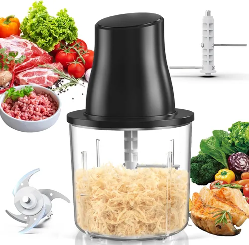 Trituradora de pollo eléctrica 2 en 1 y picadora de carne, motor potente de 250 W, cuchillas dobles para triturar y moler, tazón de 1.5 L sin BPA,