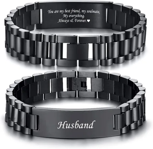 Miniatura 15 de VNOX Correa de reloj masculina de acero inoxidable, pulsera de eslabones personalizada, regalo de joyería para hombres, papá, padre, marido, novio