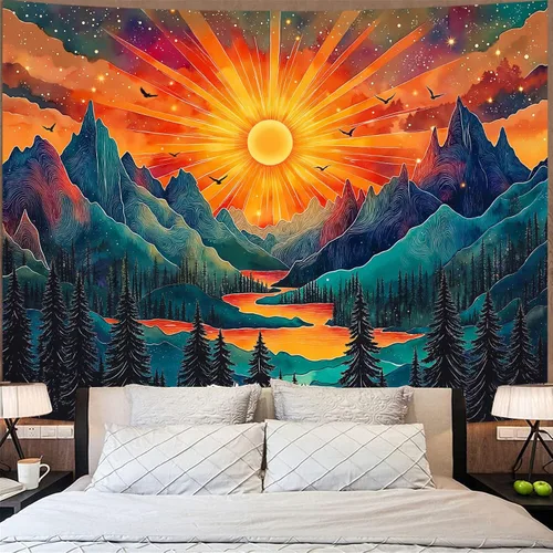 Miniatura 25 de Zussun Tapiz de hongo rojo, tapices de luna y estrella para dormitorio, estética de color beige, noche estrellada, planta verde, tapiz de pared