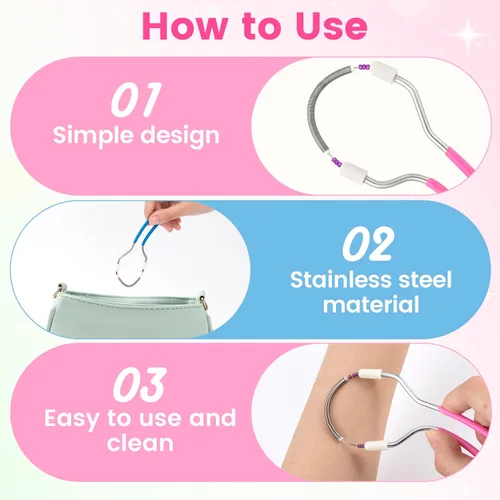 Miniatura 4 de 2 unidades de removedor de vello facial manual, depiladora portátil de acero inoxidable con cuentas, removedor de vello facial suave para mujeres